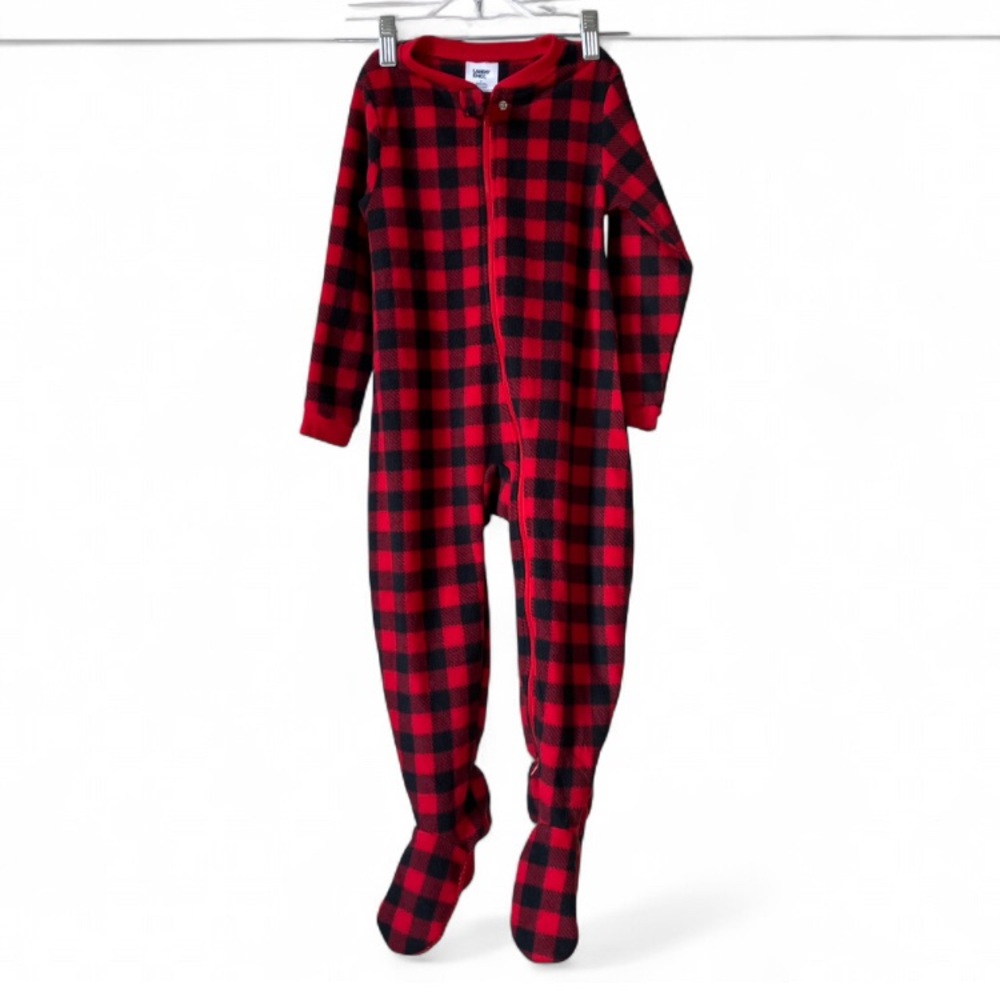 Lands' End Kids Footed Fleece Sleeper in Red Buffalo Plaid size 3